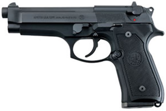 Picture of Beretta 92 FS DA/SA Semi-Auto Pistol - 9mm, 125mm (4.9"), Chrome-Lined, Matte Black, Bruniton Steel Slide, Matte Black Anodized Alloy Frame, Black Plastic Grips, 2x10rds, 3-Dot Sights