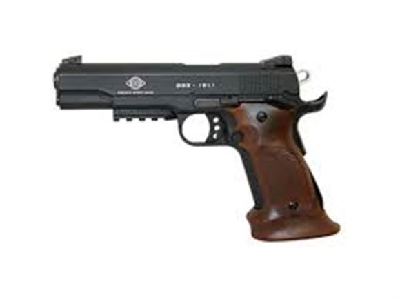 Picture of German Sport Guns (GSG) 1911 Target Rimfire Single Action Semi-Auto Pistol - 22 LR, 5", Black, Molded Wood-Coloured Synthetic Grips, 10rds