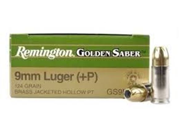 Picture of Remington Premier Golden Saber High Performance Jacket Handgun Ammo - 9mm Luger +P, 124Gr, BJHP, 25rds Box