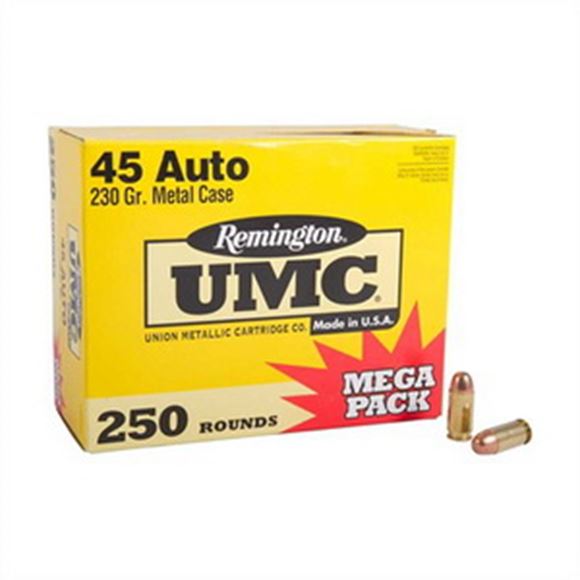 Picture of Remington Mega Pack UMC Pistol & Revolver Handgun Ammo - 45 Auto, 230Gr, MC, 1000rds (4x250rds) Case