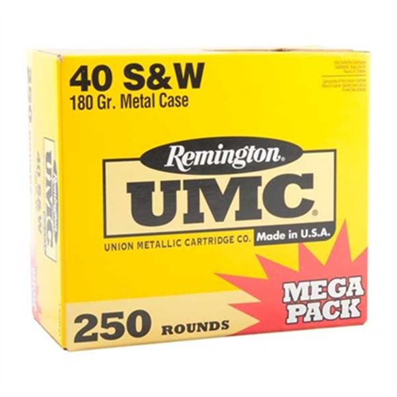 Picture of Remington Mega Pack UMC Pistol & Revolver Handgun Ammo - 40 S&W, 180Gr, MC, 250rds Box