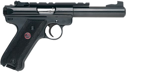 Picture of Ruger Mark III Target Rimfire Semi-Auto Pistol - 22 LR, 5.50", Bull Barrel, Blued, Alloy Steel, Checkered Plastic Grips, 2x10rds, Fixed Front & Adjustable Rear Sights