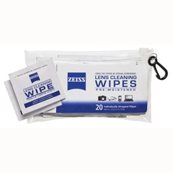 Picture of Zeiss Lens Cleaner - Lens Cleaning Wipes, Pre-Moistened, 20 Individually Wrapped Wipes, 6"x5" (15.2x12.7cm), w/Pouch