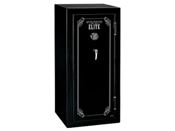 Picture of Stack-On Secure Storage, Elite Safes - 24 Gun Safe with Electronic Lock and Door Storage, Black Matte Paint Finish with Chrome Accents, 30 minutes up to 1400? F, 29-1/4" W (74.3cm), 21-3/8" D (54.3cm), 59" H (150cm)