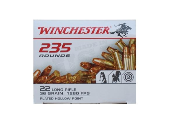 Picture of Winchester 235 Rounds Rimfire Ammo - 22 LR, 36Gr, Plated Hollow Point, 2350rds Case, 1280fps