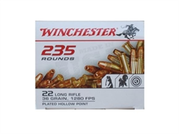 Picture of Winchester 235 Rounds Rimfire Ammo - 22 LR, 36Gr, Plated Hollow Point, 235rds Box, 1280fps