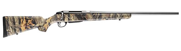 Picture of Tikka T3 Camo Stainless Bolt Action Rifle - 300 Win Mag, 24-3/8", Stainless Steel, Cold Hammer Forged Light Hunting Contour Barrel, Realtree Hardwoods HD Camo Glass Fiber Reinforced Copolymer Stock, 3rds, No Sight