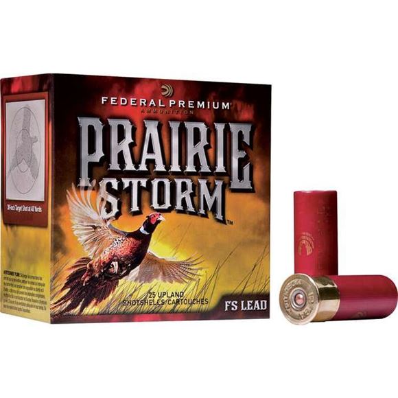 Picture of Federal Premium Prairie Storm FS Lead Load Shotgun Ammo - 12Ga, 2-3/4", 4.46DE, 1-1/4oz, #5, 250rds Case, 1500fps