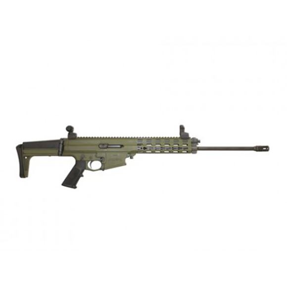 Picture of Robinson Armament XCR-L Standard Semi-Auto Rifle - 223 Rem, 18.6", Light Contour, 1:9", Lightweight Key-Mod, FAST Collapsble Stock, OD Green, 5rds, MidWest Industries Flip Up Sights, 2-Stage Trigger, Muzzle Brake
