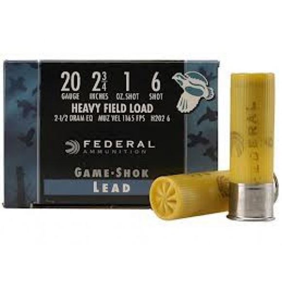 Picture of Federal Game-Shok Upland Heavy Field Load Shotgun Ammo - 20Ga, 2-3/4", 2-1/2DE, 1oz, #6, 250rds Case, 1165fps
