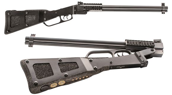 Picture of Chiappa X-Caliber Over/Under Combination Rimfire Rifle/Shotgun - 22 LR/12Ga, 3", w/8 Caliber Adapters Included (380-9mm-357Mag/38Sp-40S&W-44Mag-45Acp-410/45Colt-20Ga), 18.5", Matte Black, Polypropylene Foam Stock, Fixed Fiber Optic Front & M1 Style Adjus