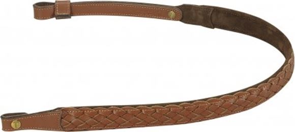 Picture of Levy's Hunting European Size Rifle Slings - 1" Braided Chrome-Tan Leather Rifle Sling, w/Foam Padding, Suede Backing, Loop Adjustment, Fits 3/4" Swivels, Secured With Chicago Screws, Adjustable 32" to 36", Walnut w/Brown