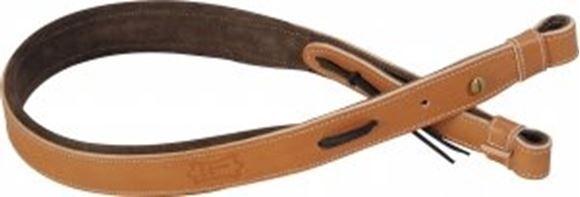 Picture of Levy's Hunting Deluxe Series Rifle Slings - 1" Veg-Tan Leather Rifle Sling, w/Foam Padding, Brown Suede Backing, Easy-Slide Adjustment, Attached Swivels, Adjustable 32"-39", Dark Brown