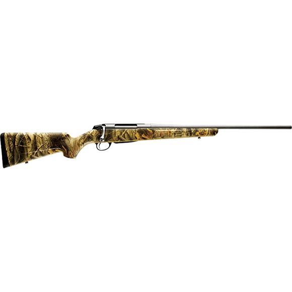 Picture of Tikka T3 Camo Stainless Bolt Action Rifle - 270 WSM, 24-3/8", Stainless Steel, Cold Hammer Forged Light Hunting Contour Barrel, Realtree Hardwoods HD Camo Glass Fiber Reinforced Copolymer Stock, 3rds, No Sight