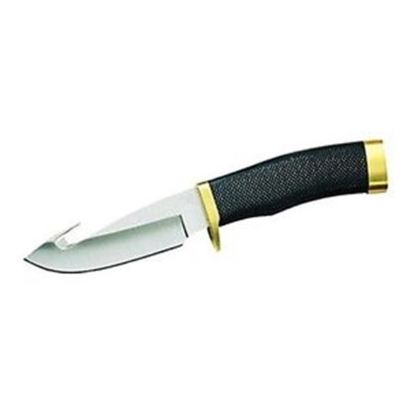 Picture of Buck Hunting Knives - 691 Buck Zipper Knife, Satin Finish 420HC Stainless Steel, 4-1/4" Drop Point Fixed Blade, Black Textured Rubber w/Brass Butt/Guard Handle, Black Heavy Duty Nylon Sheath