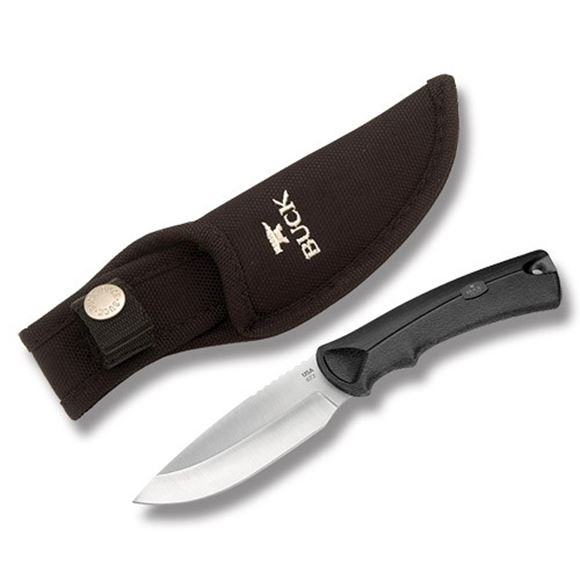 Picture of Buck Hunting Knives - 673 BuckLite MAX Small Knife, Satin Finish 420HC Stainless Steel, 3-1/4" Drop Point Fixed Blade, Black Textured Alcryn Rubber Handle, Black Nylon Sheath