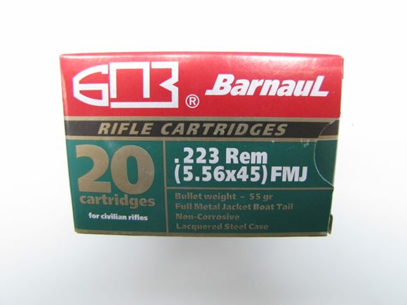Picture of BarnauL Rifle Ammo - 223 Rem (5.56x45mm), 55Gr, FMJ, Lacquered Steel Case, Non-Corrosive, 20rds Box