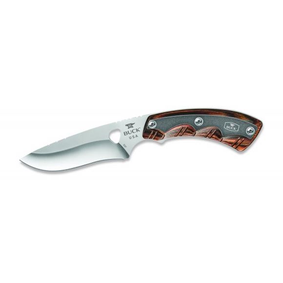 Picture of Buck Hunting Knives - 537 Open Season Skinner Knife, Satin Finish S30V Steel, 4-1/2" Skinner Fixed Blade, Rosewood Dymondwood Handle, Black Genuine Leather Sheath