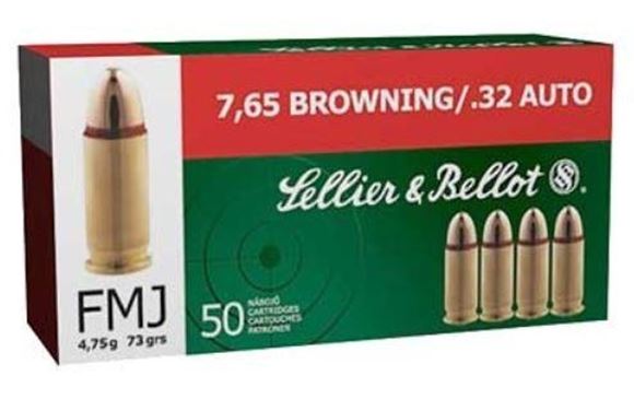 Picture of Sellier & Bellot Pistol & Revolver Ammo - 7.65mm Browning (32 Auto), 73Gr, FMJ, 50rds Box