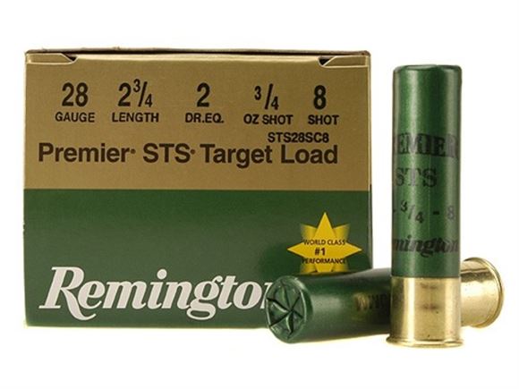 Picture of Remington Target Loads, Premier STS Target Loads Shotgun Ammo - 28Ga, 2-3/4", 2 DE, 3/4oz, #8, Extra Hard STS Target Shot, 250rds Case, 1200fps