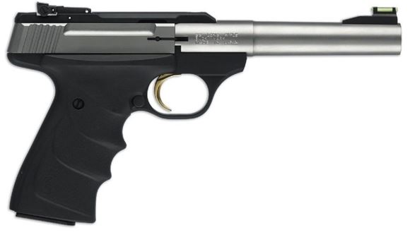 Picture of Browning Buck Mark Field Camper Stainless URX Rimfire Semi-Auto Pistol - 22 LR, 5-1/2", Tapered Bull, Matte Stainless, Matte Black Aluminum Alloy Receiver, Ultragrip RX Ambidextrous Grip, 10rds, TruGlo Fiber Optic Front & Pro-Target Adjustable Rear Sight