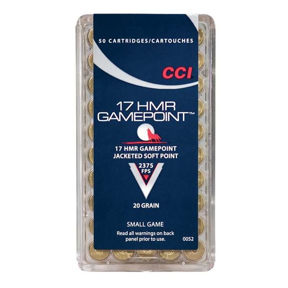 Picture of CCI Small Game Rimfire Ammo - Gamepoint, 17 HMR, 20Gr, JSP, 500rds Brick, 2375fps