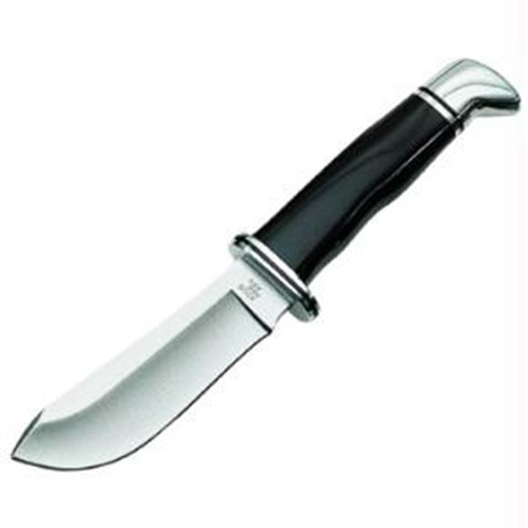 Picture of Buck Hunting Knives - 103 Skinner Knife, Satin Finish 420HC Stainless Steel, 4" Skinner Fixed Blade, Black Phenolic w/Aluminum Pommel/Guard Handle, Black Genuine Leather Sheath