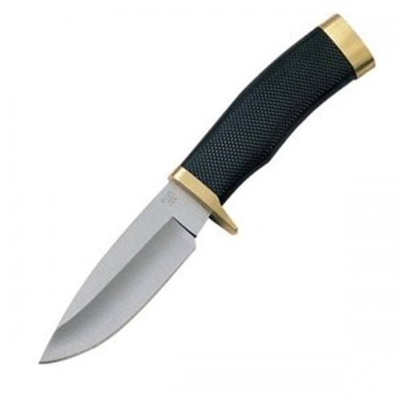 Picture of Buck Hunting Knives - 692 Vanguard Knife, Satin Finish 420HC Stainless Steel, 4-1/4" Drop Point Fixed Blade, Black Textured Rubber w/Brass Butt/Guard Handle, Black Heavy Duty Nylon Sheath