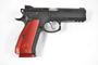 Picture of CZ 75 SP-01 Shadow Mate DA/SA Semi-Auto Pistol - 9mm, 4.61", Hammer Forged, Black Polycoat, Red Aluminum Grips, Fiber Optic Front & Fixed Rear Sights, 3x10rds, Ambi Safety, Gunsmith Tuned