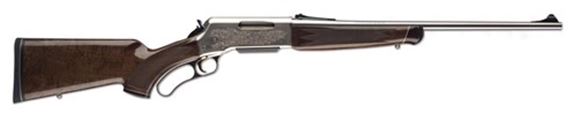 Picture of Browning BLR White Gold Medallion Lever Action Rifle - 243 Win, 20", Sporter Contour, High Gloss Polished Stainless Steel, Gloss Nickel Aluminum Alloy Receiver w/High-Relief Engraving, Gloss Grade IV/V Black Walnut Pistol Grip Stock w/Rosewood Fore-End C