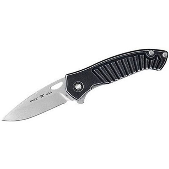 Picture of Buck Everyday Knives - 293 Inertia Knife, Stonewash 420HC Stainless Steel, 3-1/8" Drop-Point Folding Blade, Black Anodized Aluminum Handle