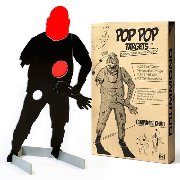 Picture of Drummond Shooting Pop Pop Targets - Chompin Chad, Interactive Steel Shooting Target, 24" Tall AR450, 3 Interactive Regions, Weighted For Rimfire