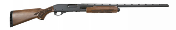 Picture of Remington Model 870 200th Year Anniversary Commemorative Edition Pump Action Shotgun - 12Ga, 3", 28", Vented Rib, Matte Black, A-Grade Walnut Stock w/Fleur de Lis Checkering & Medallion in Grip, 4rds, Twin Bead Sight, Rem Choke (Modified)