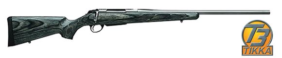 Picture of Tikka T3 Laminated Stainless Bolt Action Rifle - 7mm Rem Mag, 24-3/8", Stainless Steel, Cold Hammer Forged Light Hunting Contour Barrel, Matte Grey Mattelacquered Laminated Hardwood Stock, 3rds, No Sight, 2-4lb Adjustable Trigger