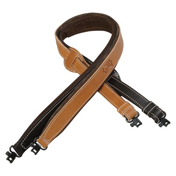 Picture of Levy's Hunting Deluxe Series Rifle Slings - 1" Veg-Tan Leather Rifle Sling, w/Foam Padding, Brown Suede Backing, Easy-Slide Adjustment, Attached Swivels, Adjustable 32"-39", Russet