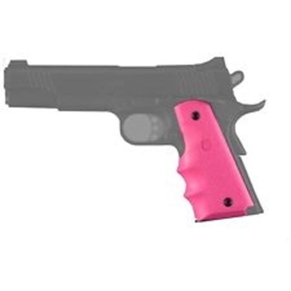 Picture of Hogue Handgun Grips, 1911 Grips, Government 1911/Commander/Clones, Soft OverMolded Rubber - 1911 Govt Model Pink Rubber Grip w/Finger Grooves