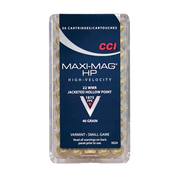 Picture of CCI Varmint Rimfire Ammo - Maxi-Mag, 22 WMR, 40Gr, JHP, 2000rds Case, 1875fps