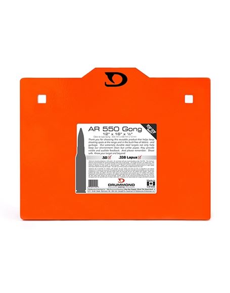 Picture of Drummond Shooting Pop Pop Targets - AR 550 Gong, 12"x16"x1/2", Neon Orange Powder Coat, w/Square Holes For Carriage Bolts, Up to 50BMG