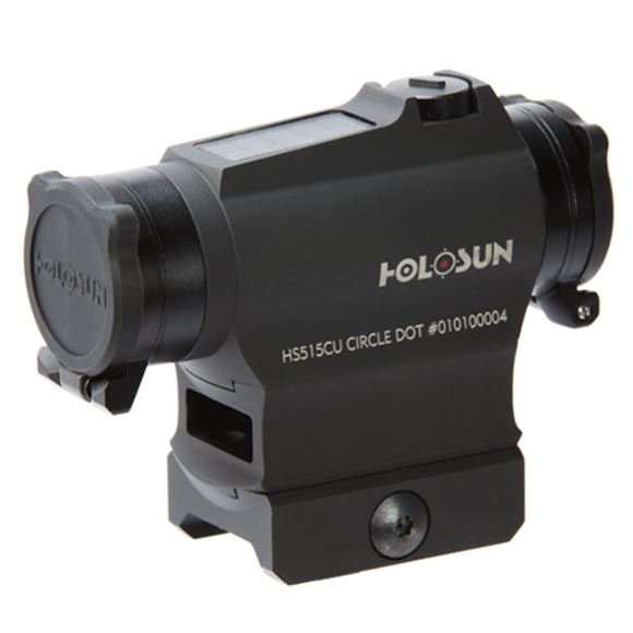 Picture of Holosun Reflex Sights - HS515C-U Solar Micro Reflex Sight W/ Caps, Black, 2 MOA Red Dot & 65 MOA Circle, 2 NV & 10 DL Settings, Multi-Layer Coating, Waterproof IP67, w/High/Low Riser Mounts, Quick Release Mount, CR2032, 30,000 hrs