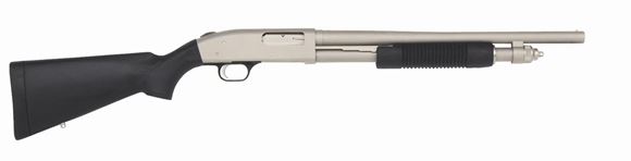 Picture of Mossberg 590A1 Tactical Special Purpose Mariner Pump Shotgun - 12Ga, 3", 18.5", Heavy-Walled, Marinecote, Black Synthetic Stock, 5rds, Front Bead Sight, Fixed Cylinder, Metal Trigger Guard & Safety Button