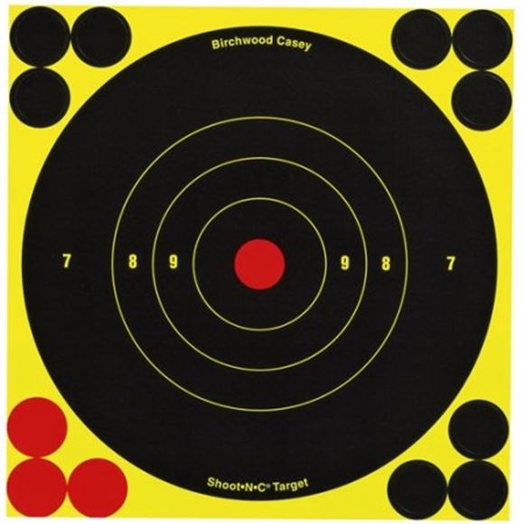 Picture of Birchwood Casey Targets, Shoot-N-C Targets - Shoot-N-C  6" Bull's-Eye Target, 10 Self AdhesiveTargets & 120 Repair Pasters
