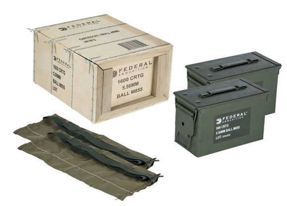 Picture of Federal Rifle Ammo - 5.56x45mm NATO, 62Gr, Full Metal Jacket-BT (M855 Ball), 2x800rds Can & 2xBandolier,1600rds Crate