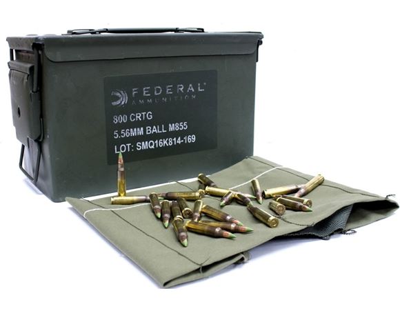 Picture of Federal Rifle Ammo - 5.56x45mm NATO, 62Gr, Full Metal Jacket-BT (M855 Ball), 800rds Can & Bandolier