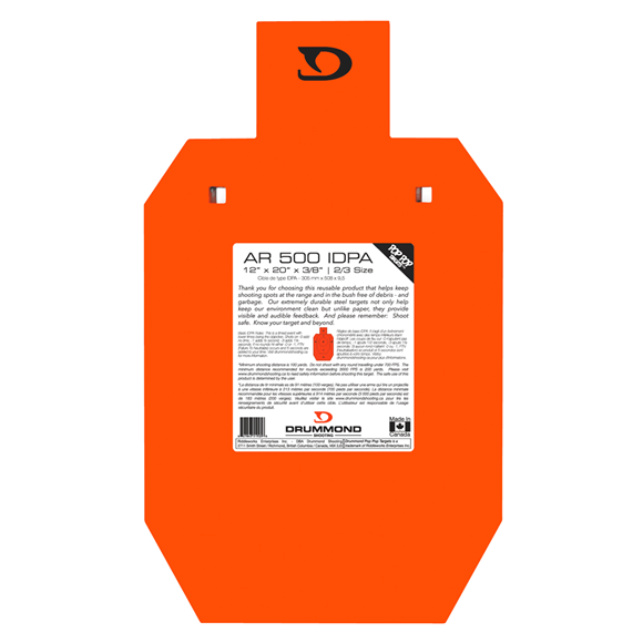 Picture of Drummond Shooting IDPA Targets - AR 500 IDPA 2/3 Gong, 2/3IDPA"x3/8", Neon Orange Powder Coat, w/Square Holes For Carriage Bolts, For 7.62x39/308/223/30-06 & More