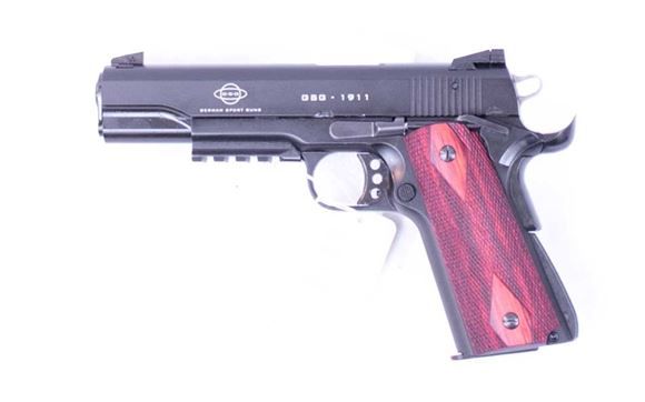 Picture of Used GSG 1911 Semi Auto .22 Lr, Rose Wood Grips, Rail, Original Case, Like New Condition