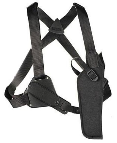 Picture of Uncle Mike's Holsters, Sidekick Holsters - Sidekick Vertical Shoulder Holster, Size 5, 4-1/2" to 5" Large Autos, Open End, Safety Strap, Right Hand, Black