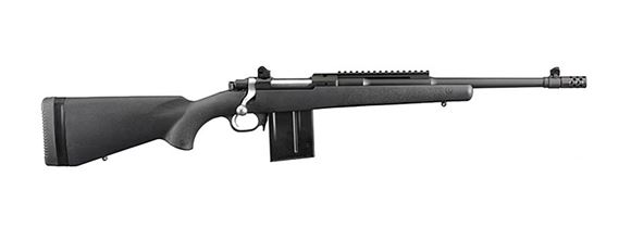 Picture of Ruger Gunsite Scout Bolt Action Rifle - 308 Win, 16.1", Threaded w/Muzzle Brake, Matte Black, Black Synthetic Stock w/ Gunsite Logo, 10rds, Post Front & Adjustable Rear Sights
