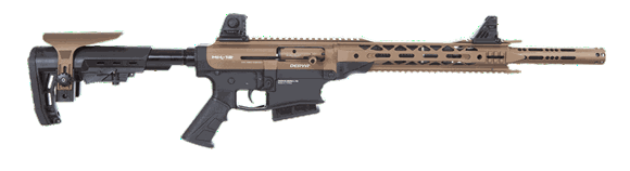 Picture of Derya Arms MK-12 Model AS102S Vertical Magazine Semi-Auto Shotgun - 12Ga, 3", 20", Two Tone - Black Lower & Tan Upper Receivers, Synthetic Stock, 1x2rds, 2x5rds, AR Flip Up Sights, Barrel Shroud, 3 Mobil Choke
