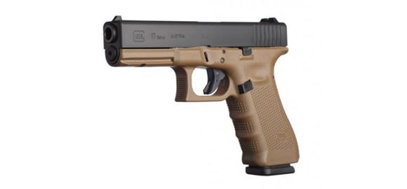 Picture of Glock 17 Gen4 Standard Safe Action Semi-Auto Pistol - 9mm, 4.48", FDE Frame, Black Slide, 3x10rds, Fixed Sight, 5.5lb