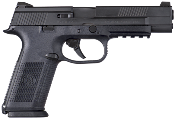 Picture of FN Herstal (FNH) FNS-9 Long Slide Double Action Semi-Auto Pistol - 9mm, 5", Cold Hammer-Forged Stainless Steel,Black Steel Slide, Black Polymer Frame, 3x10rds, Fixed 3-Dot Sights, Fully-Ambidextrous Slide Stop Levers & Magazine Release,